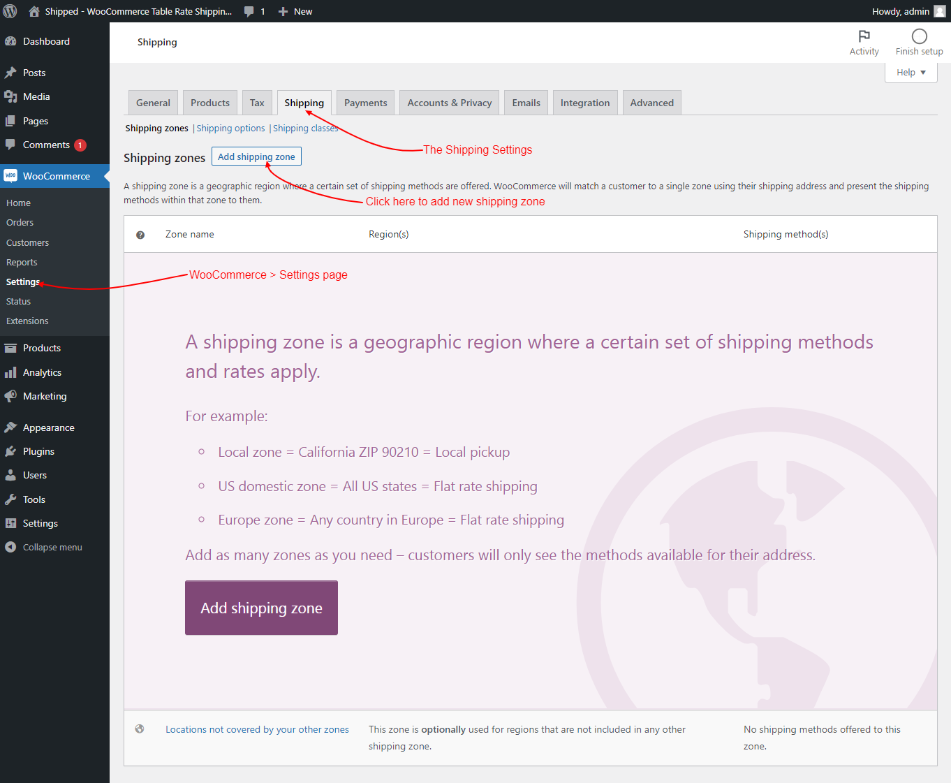 WooCommerce Table Rate Shipping - Shipping Zone