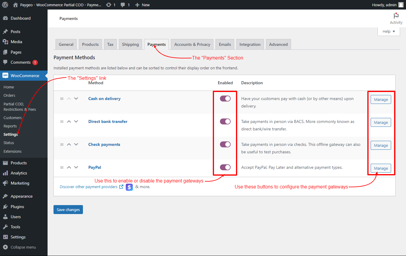 WooCommerce Partial COD - Payment Gateway Restrictions & Fees - Payment Gateways