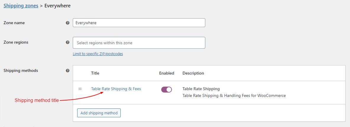 WooCommerce Table Rate Shipping - Shipping Method