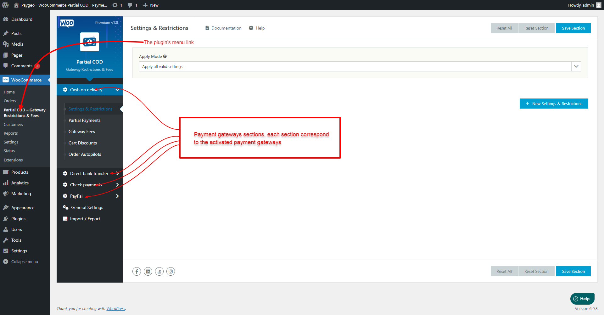 WooCommerce Partial COD - Payment Gateway Restrictions & Fees - Settings Page