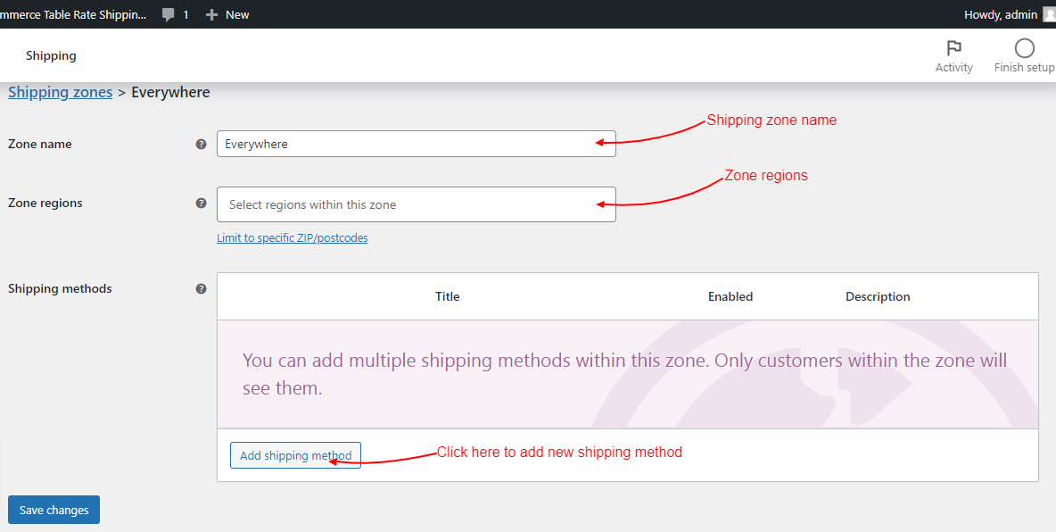 WooCommerce Table Rate Shipping - New Shipping Zone