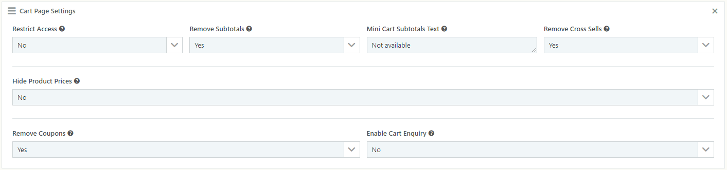 WooCommerce Catalog Mode - Pricing, Enquiry Forms & Promotions - Cart Page Settings