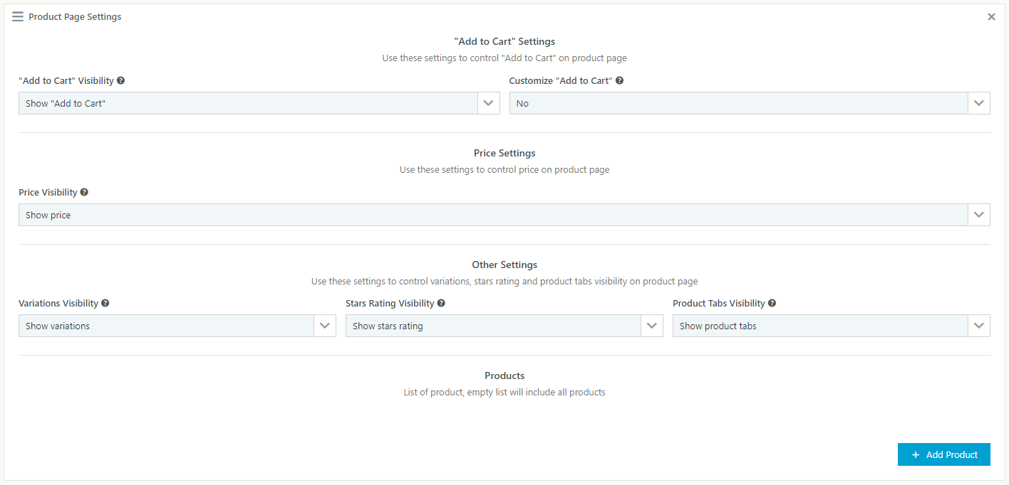WooCommerce Catalog Mode - Pricing, Enquiry Forms & Promotions - Product Page Settings