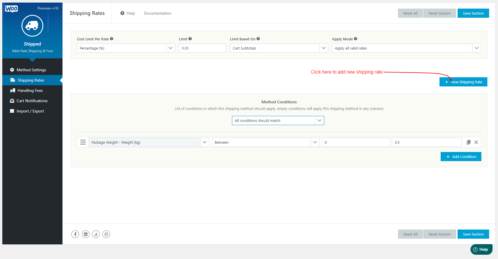 WooCommerce Table Rate Shipping - Shipping Rates